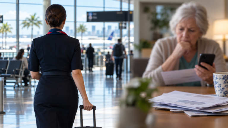 Comissária da American Airlines é presa no MIA sob suspeita de golpe de US$ 25 mil contra idosa Imagem ilustrativa gerada por IA de uma comissária anônima em um terminal de aeroporto; não retrata a pessoa investigada.